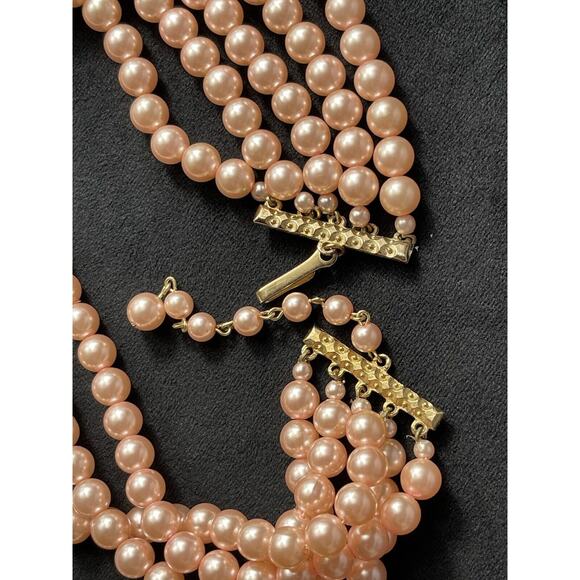 Pink Pearl Necklace Multi Strand Choker Statement Faux - Picture 10 of 16